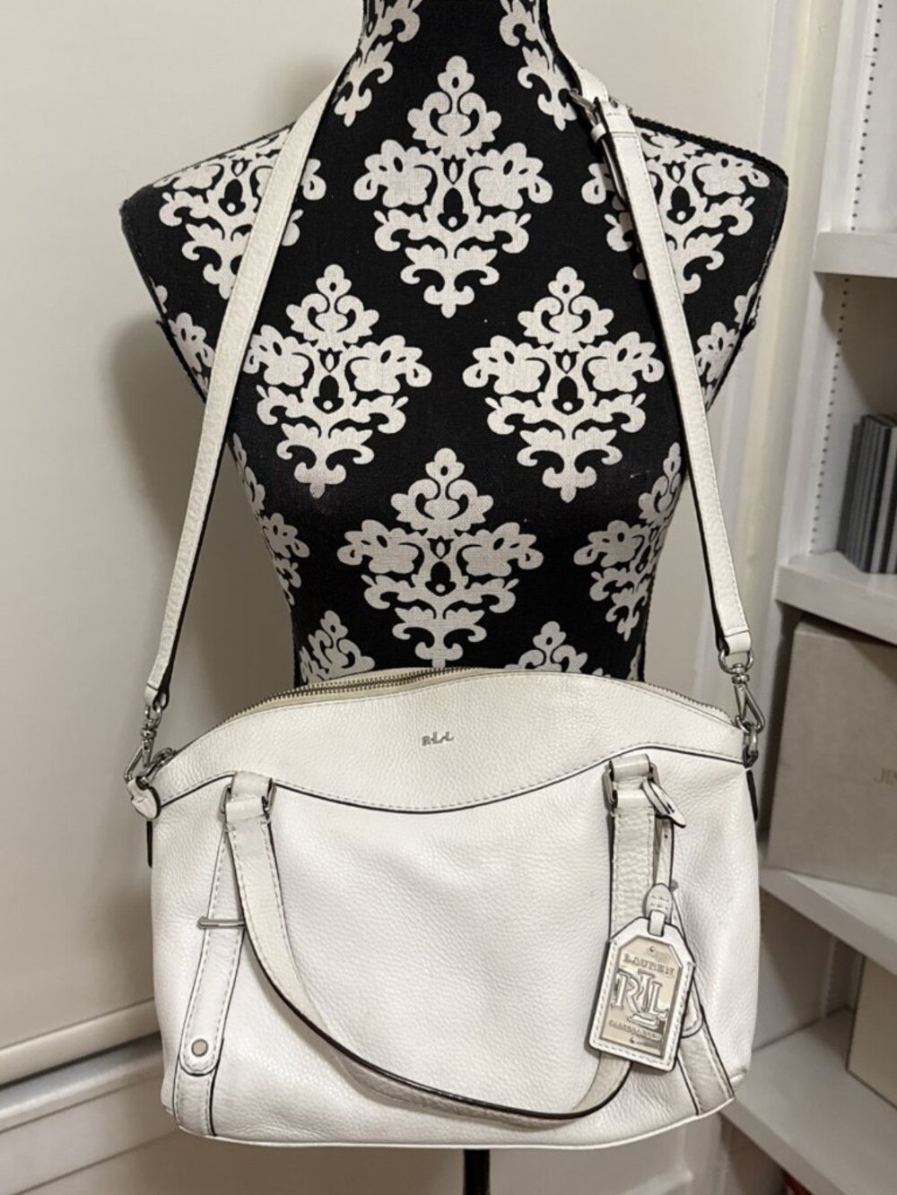 Lauren Ralph Lauren Grafton Falan Md Satchel Soft Leather Off white Crossbody